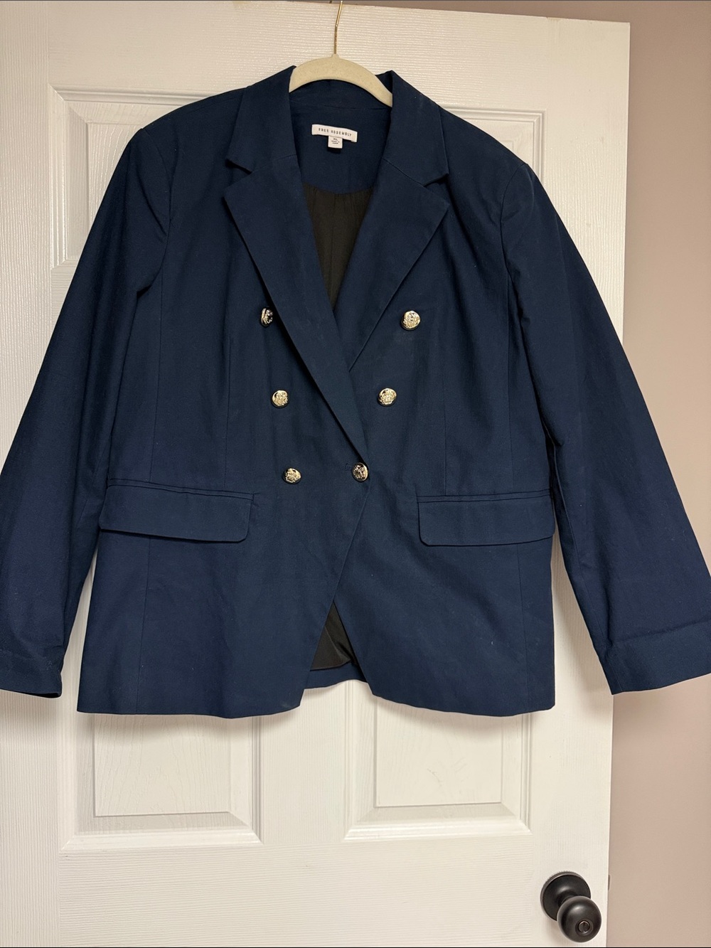 Free Assembly Navy Double-Breasted Blazer with Gold Buttons